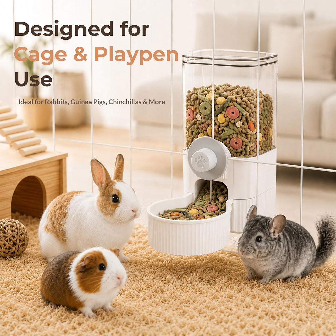 41 oz Hanging Gravity Feeder for Small Animal Cages Rabbit & Guinea