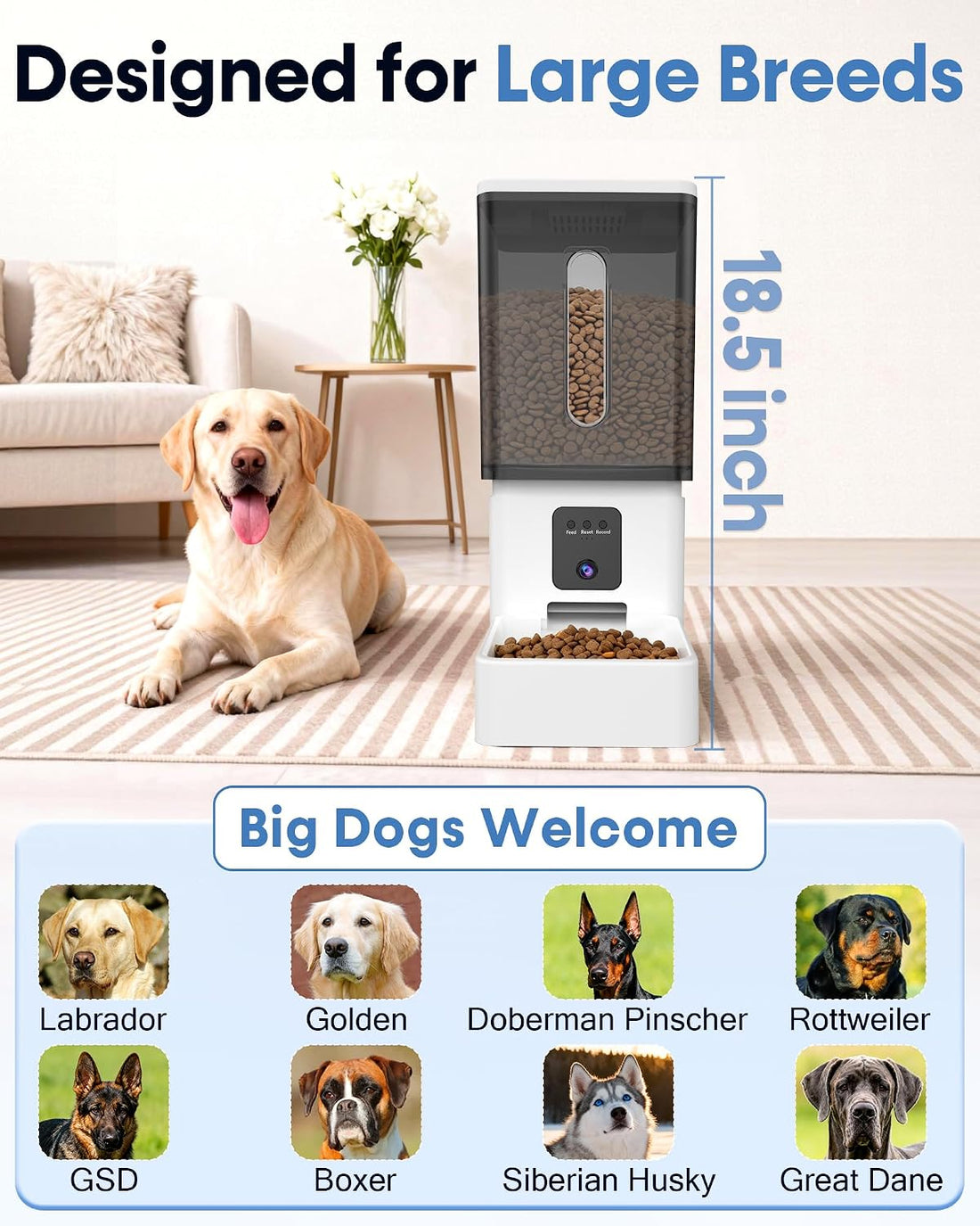 12L Large Dog Automatic Feeder with HD 1080P Camera