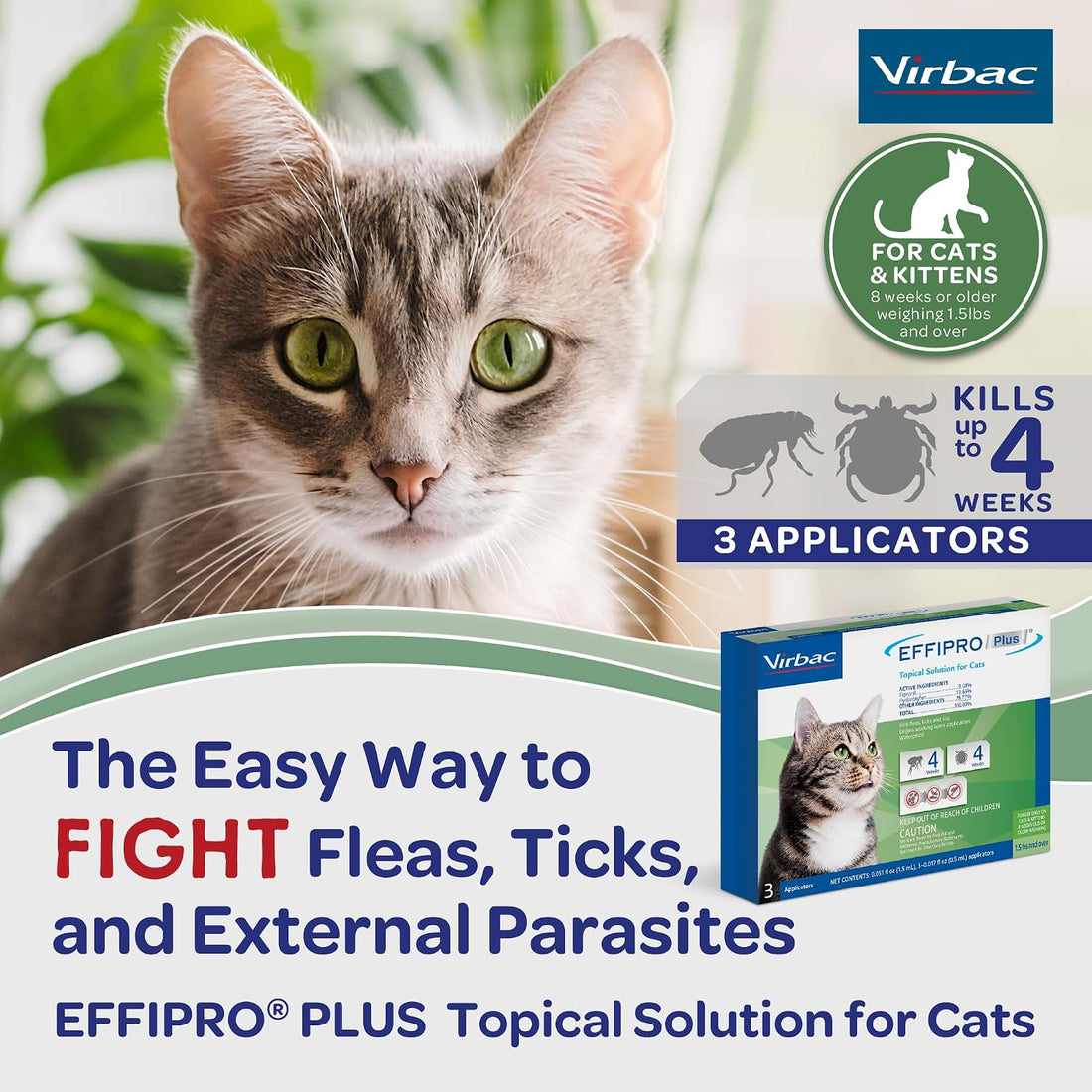 EFFIPRO Plus Topical Solution Waterproof Flea and Tick Cats Over 1.5