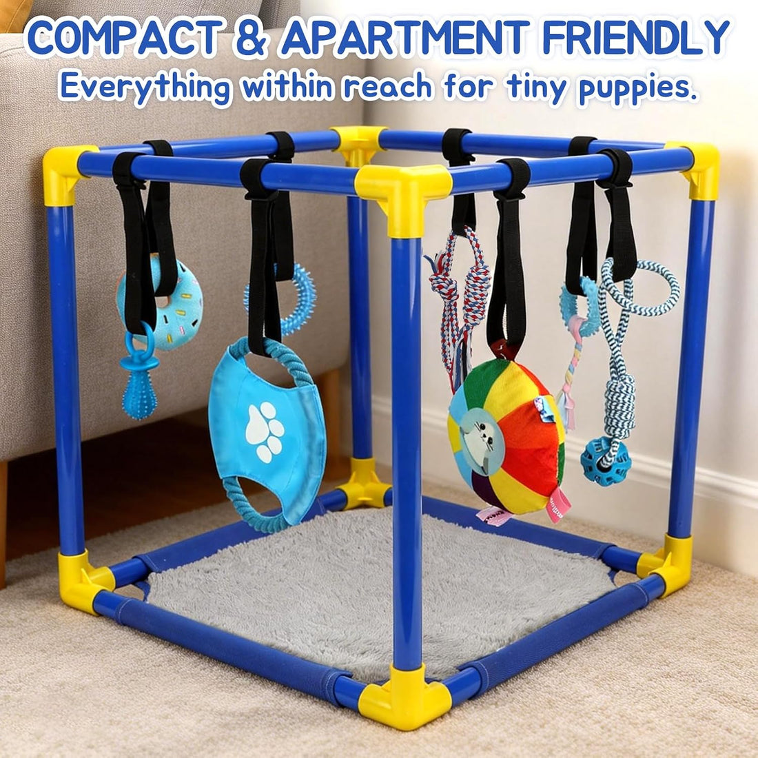 Dog Activity Stand with 8 Hanging Toys & Reversible Mat