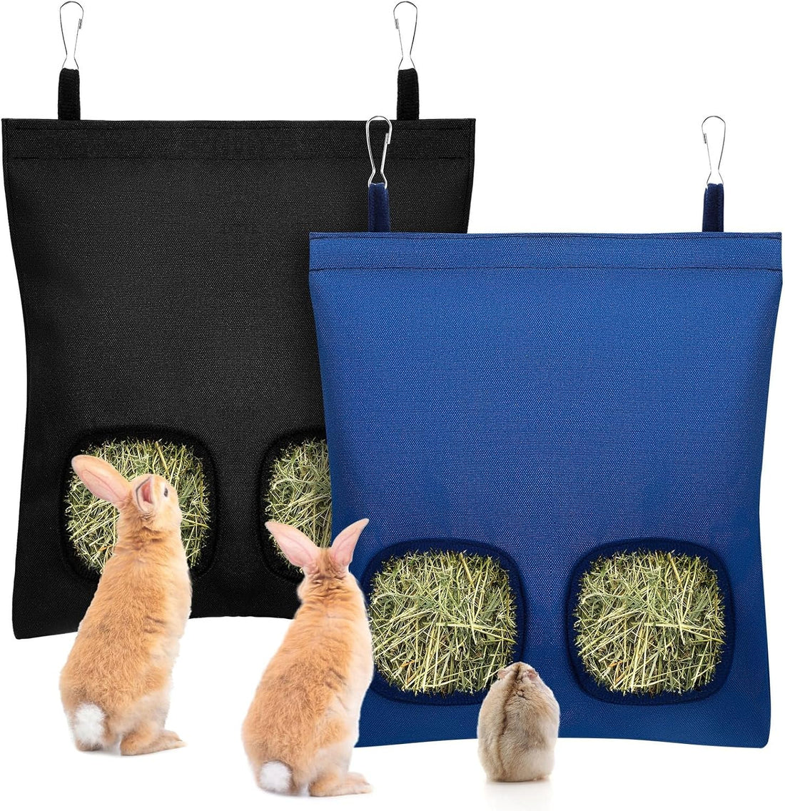 UPINS 2 Pack Guinea Pig Hay Feeder Bag,Bunny Rabbit Cage Bag Hanging