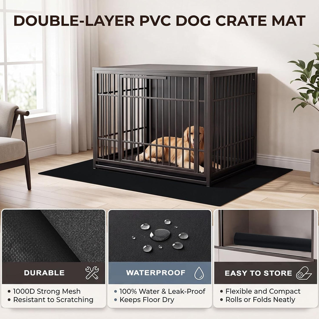 Dog Crate Floor Protector Mat Waterproof PVC Kennel Mat 46" x 60"