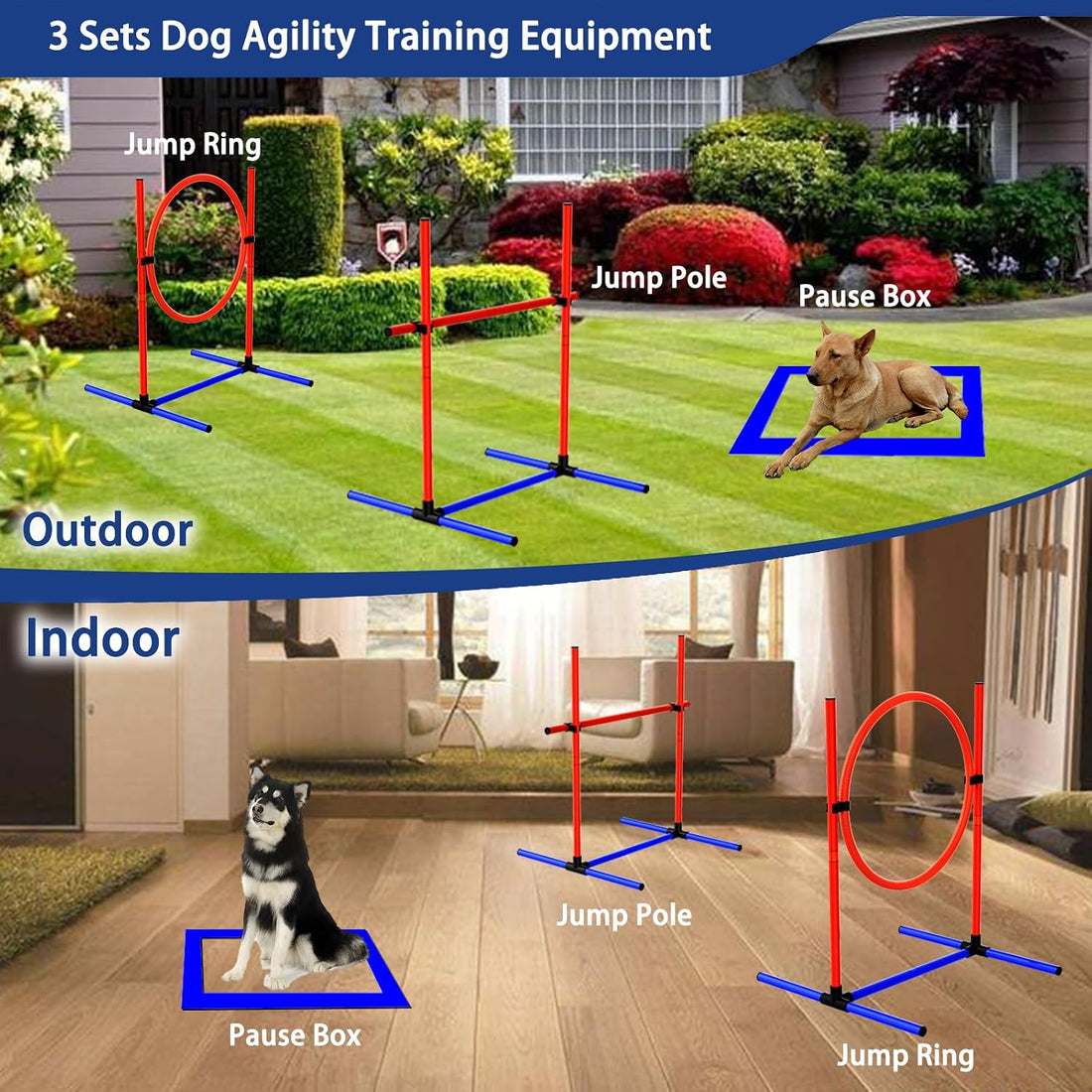 Dog Agility Set, Jump Ring, Jump Poles, Pause Box & Bag