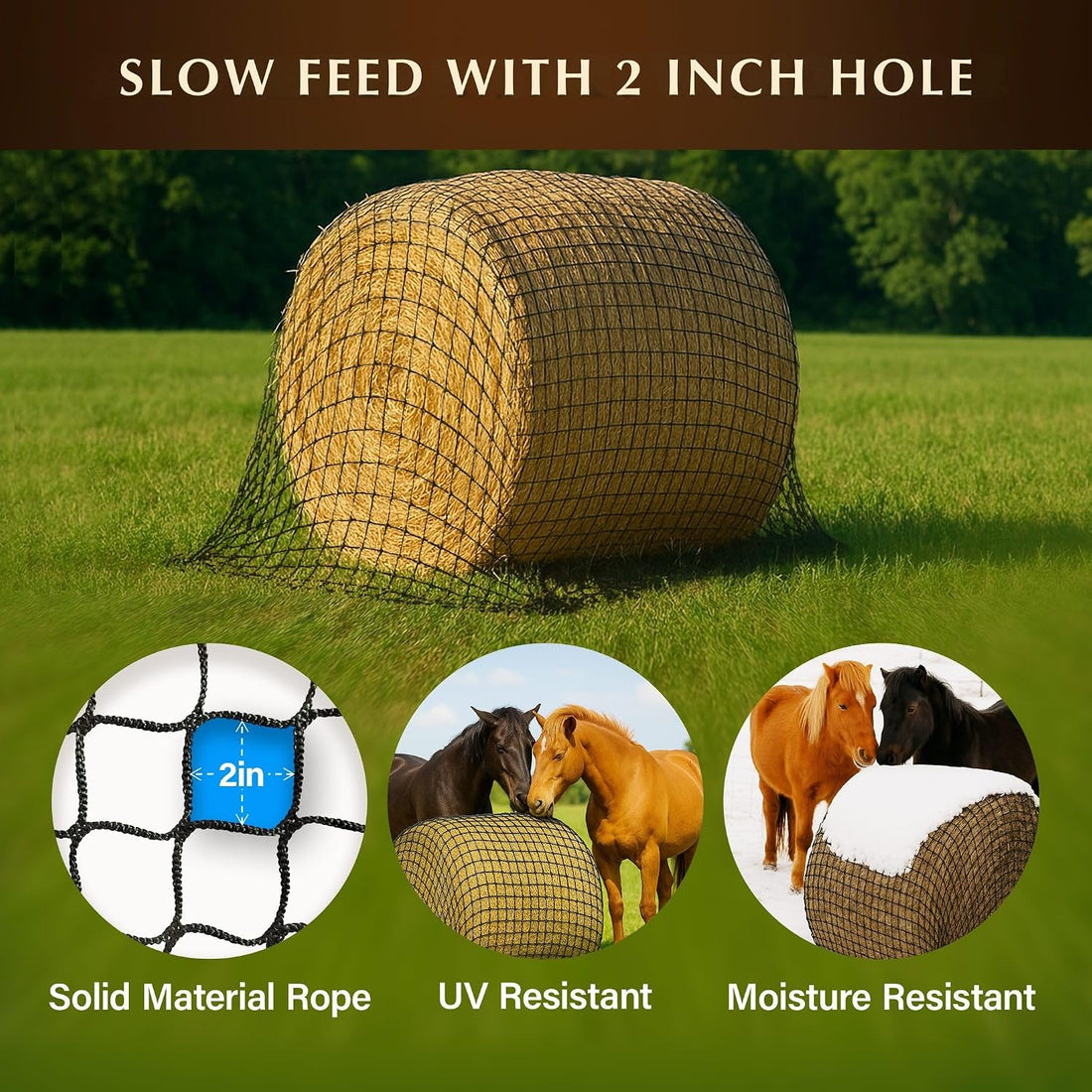 6x6 Ft Round Bale Hay Net for Horses