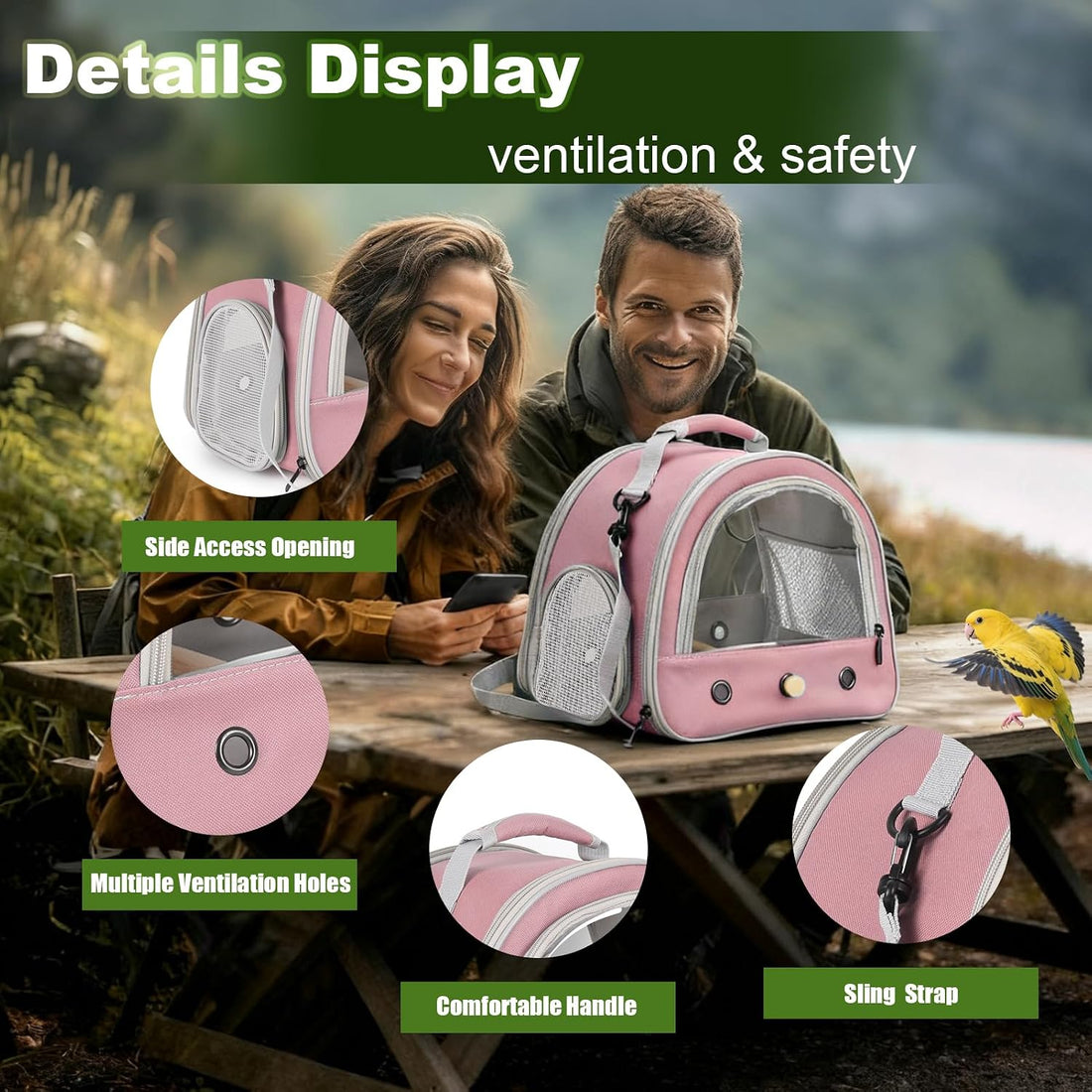 Portable Parrot Travel Cage Carrier with Small Swing Toy&Cage
