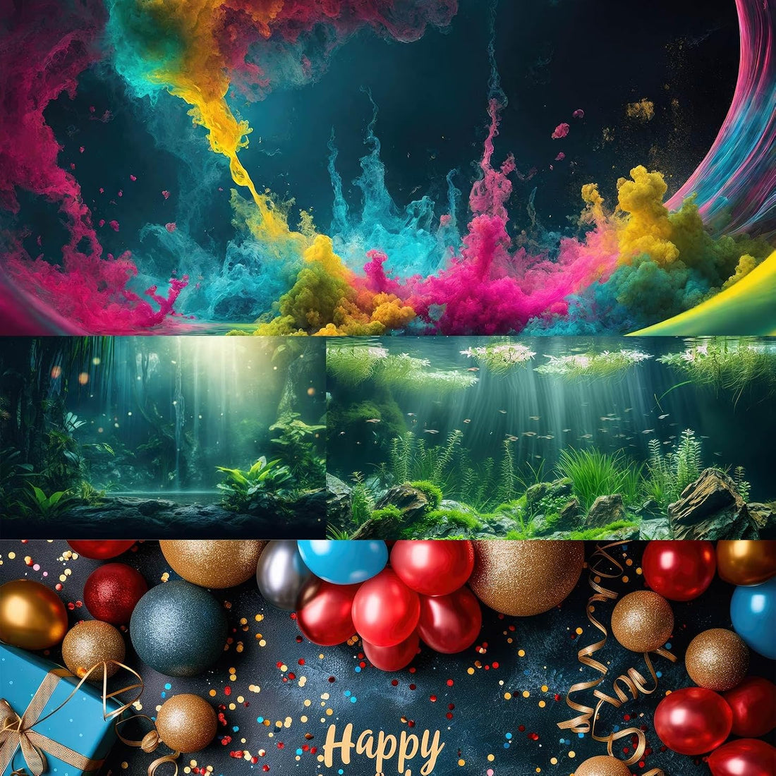 Fantasy Garden Aquarium Background Sunset Waterfall and Flowers