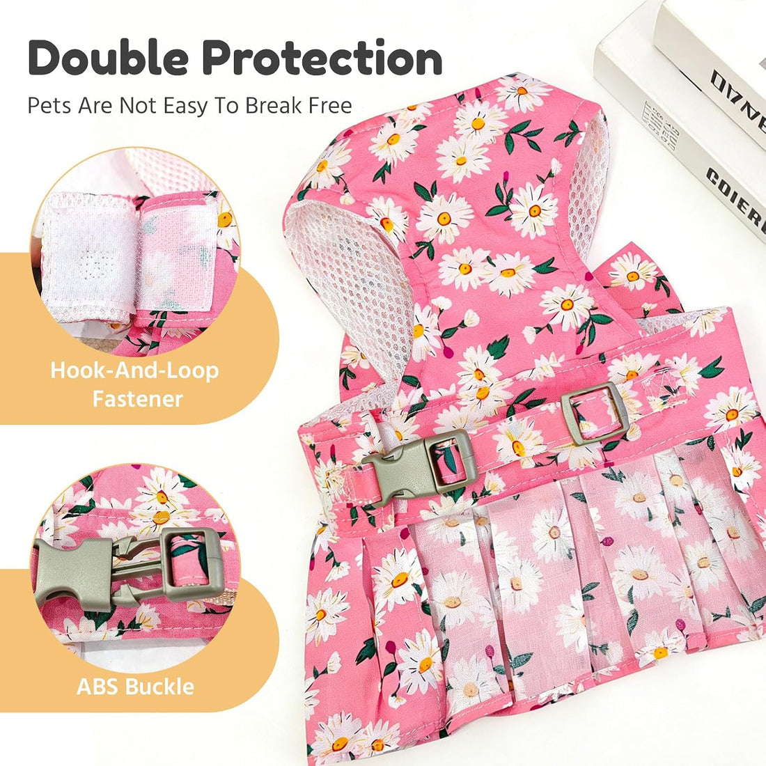 BAEJMJK Dog Dress Bowknot Harness Leash Set for Small Dogs Cats Daisy