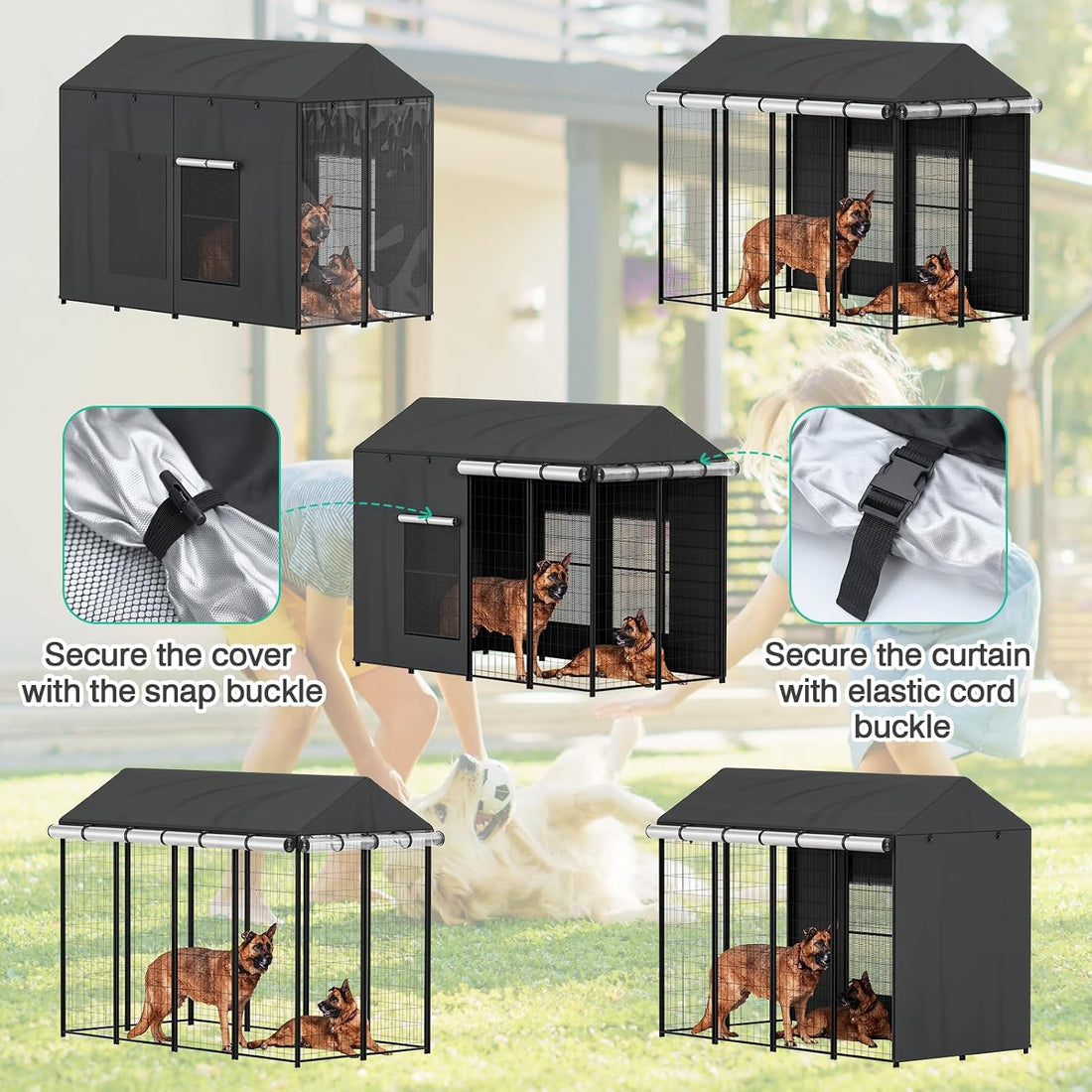 LitaiL Outdoor Dog Kennel Cover for Dog Cages 8'D x 4'W x 6'H Full