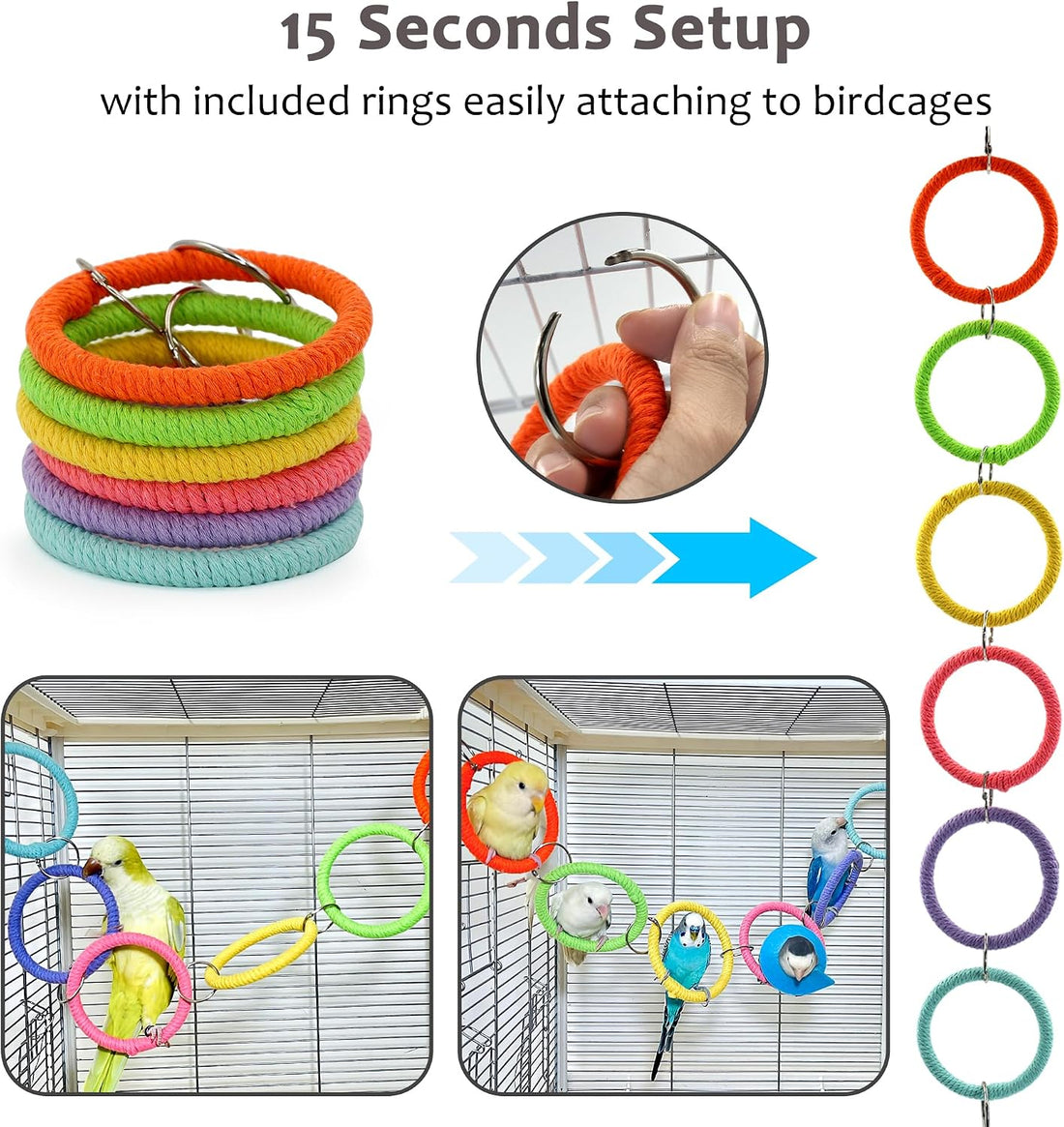 6-Ring Bird Swing Toy for Cage, DIY Cotton Rope for Parrot Soft Grip