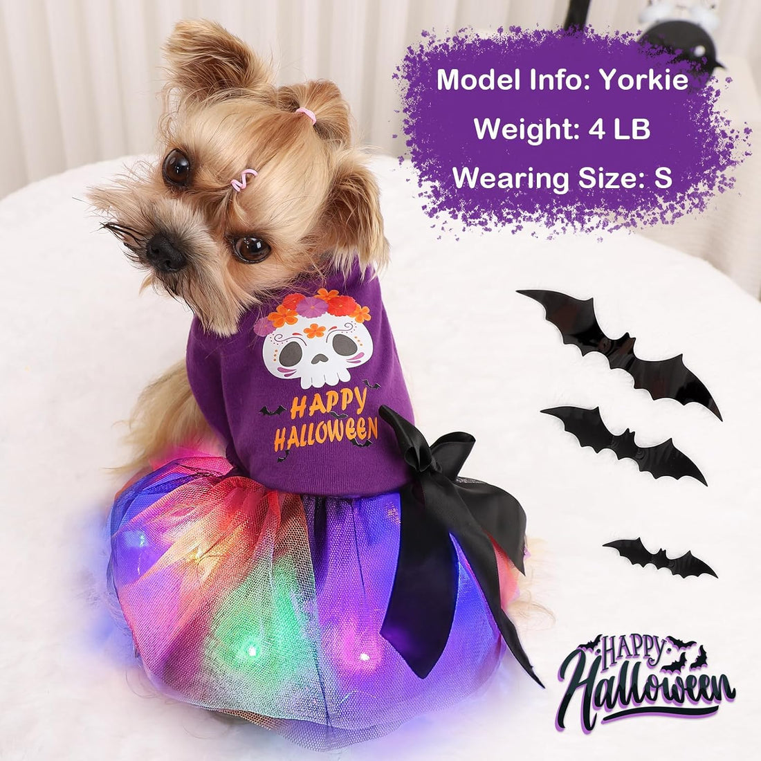 Halloween Dog Dress with Led Light,Small Dog Halloween