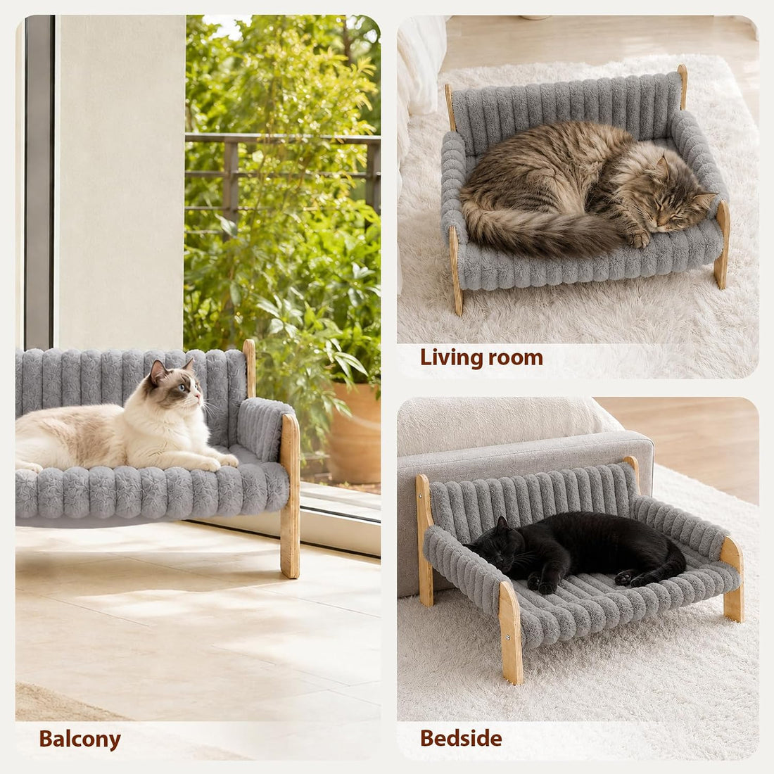 Jiupety Elevated Cat Couch for Indoor Cats Wooden Cat Sofa for Kitty