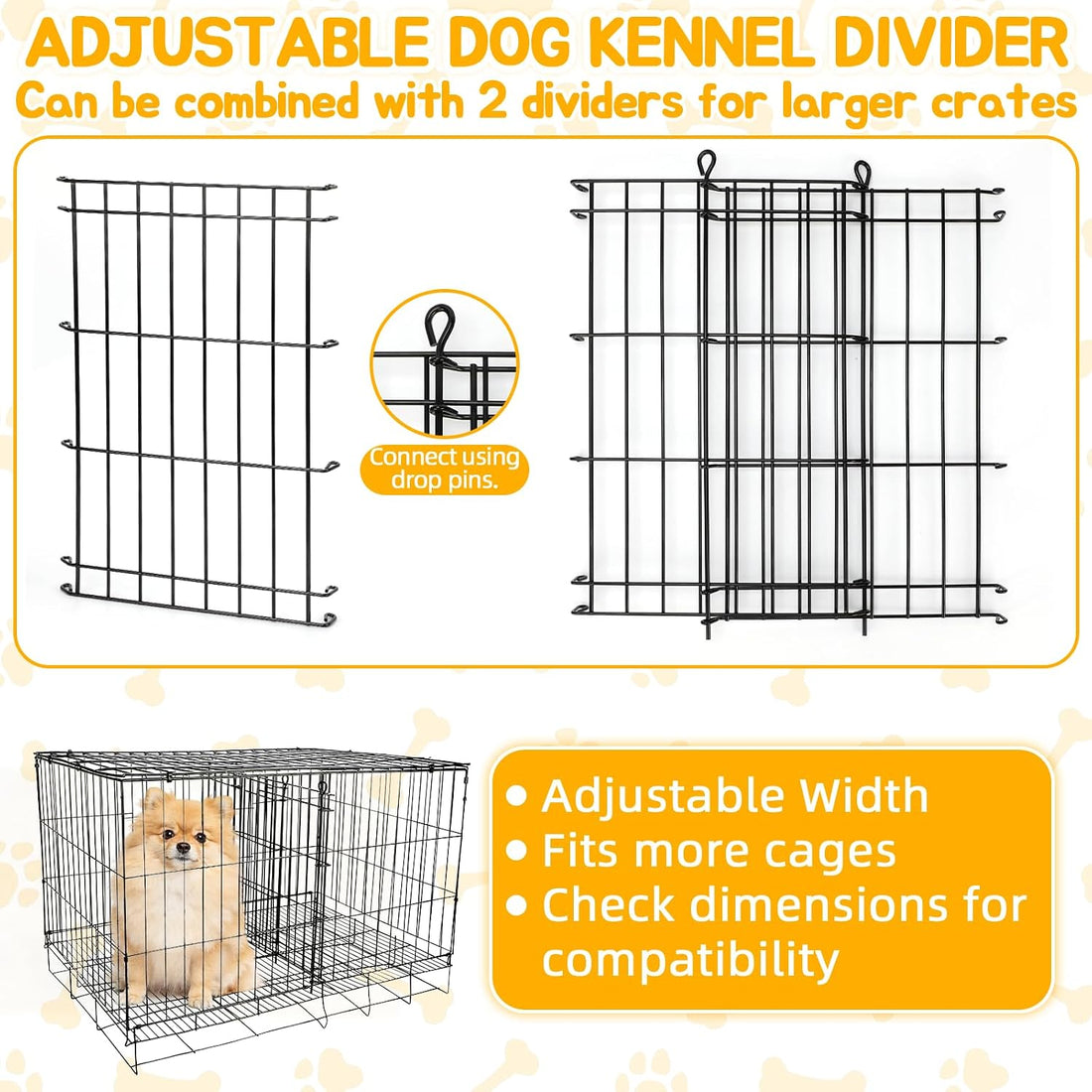 Dog Crate Divider Panel 2-Pack, 16.9" H Adjustable Wire Kennel