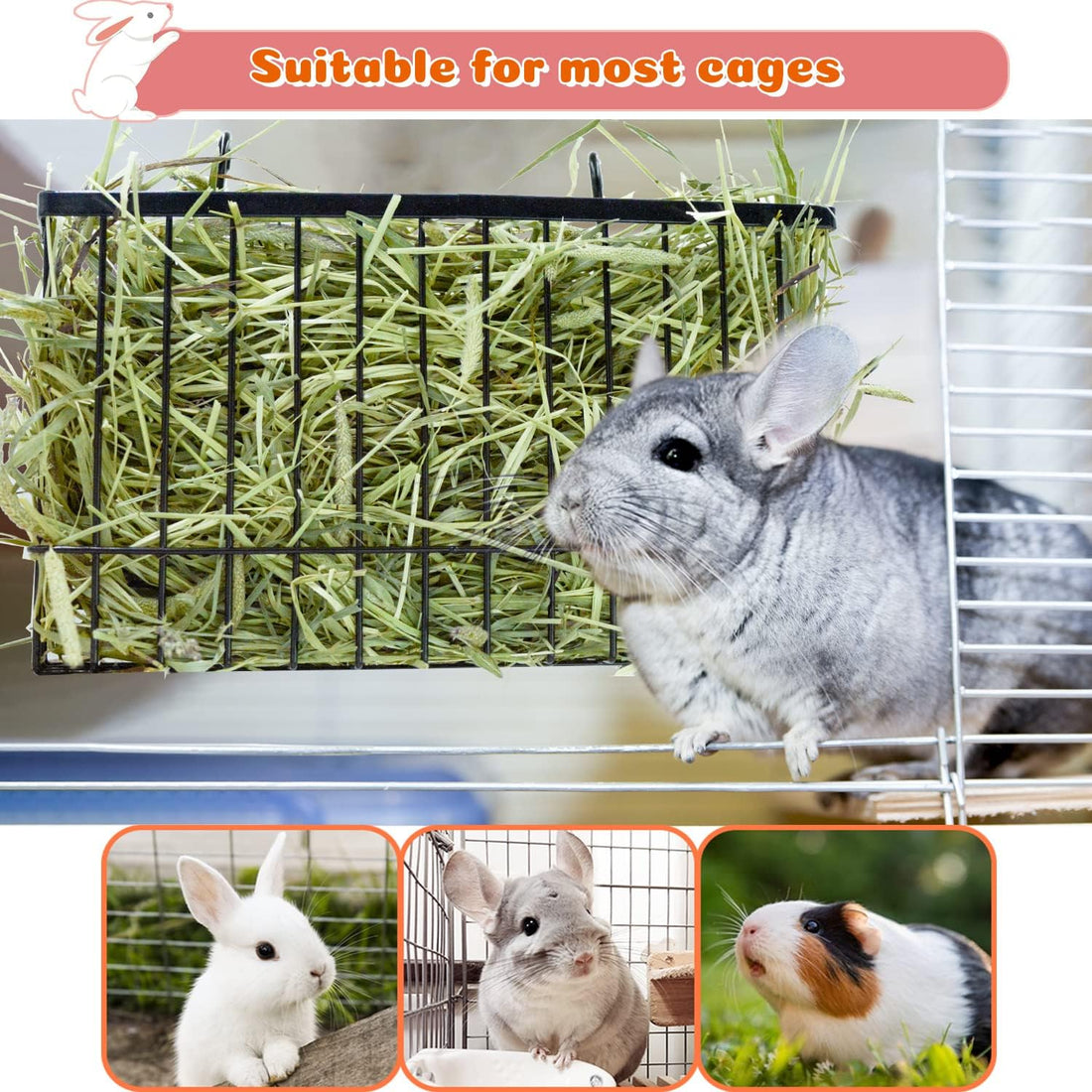 2PCS Rabbit Hay Feeder,Bunny Hay Feeder Rack with Metal Frame