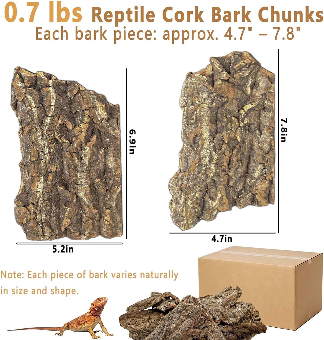 Reptile Cork Bark Bedding,Bulk 0.7 LB Natural Cork Flats