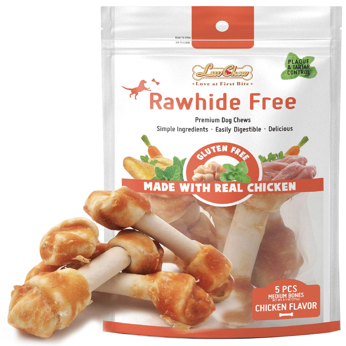 LuvChew Chicken Dog Chew Bones Medium, Rawhide Free, Grain Free