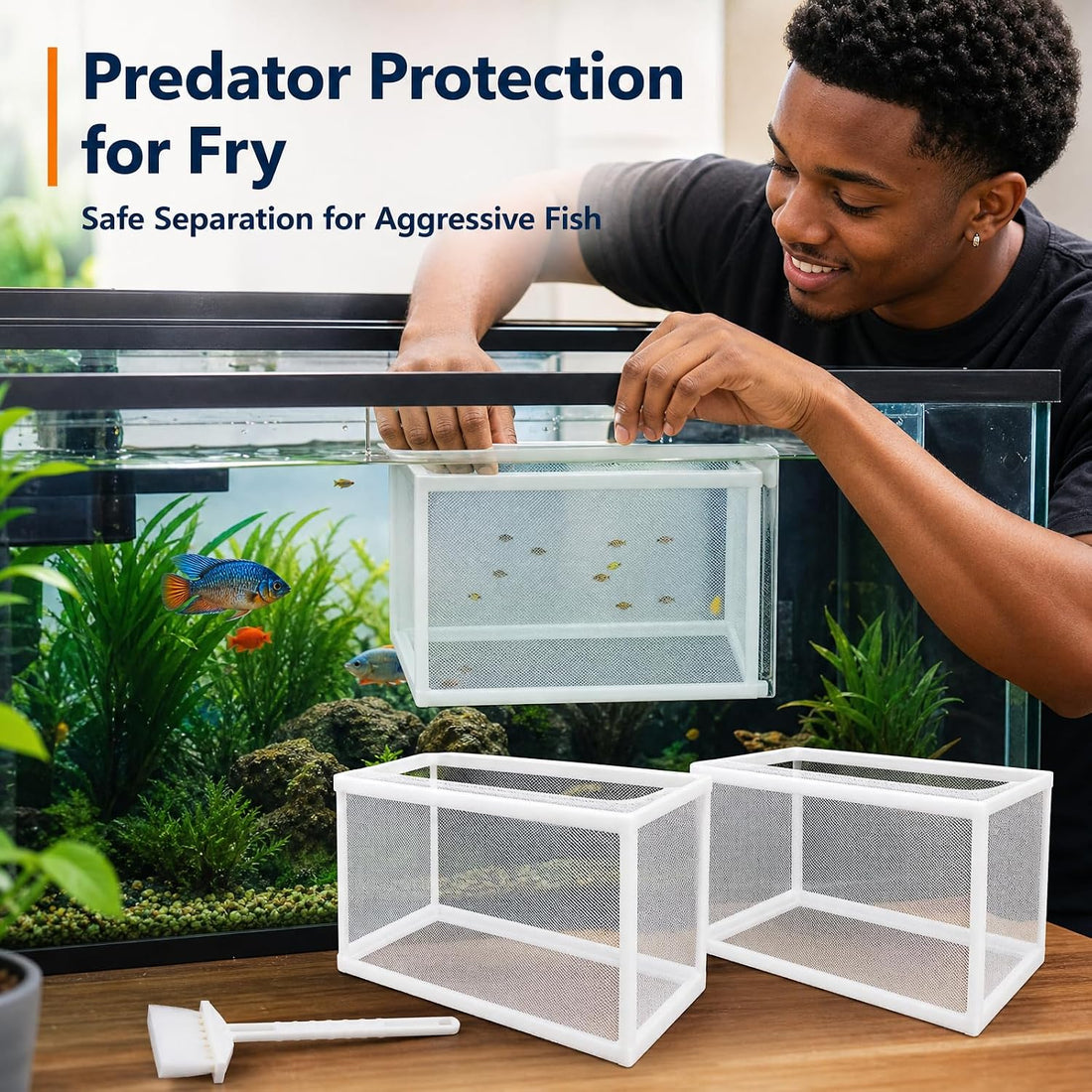 SNJORT Fine Mesh Fry Breeder Box 2 Pack with Cleaning Brush