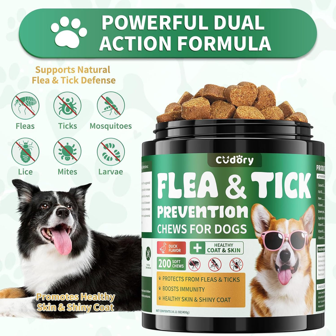 Cudory Flea and Tick Prevention for Dogs Chewables, 200 Soft Chews