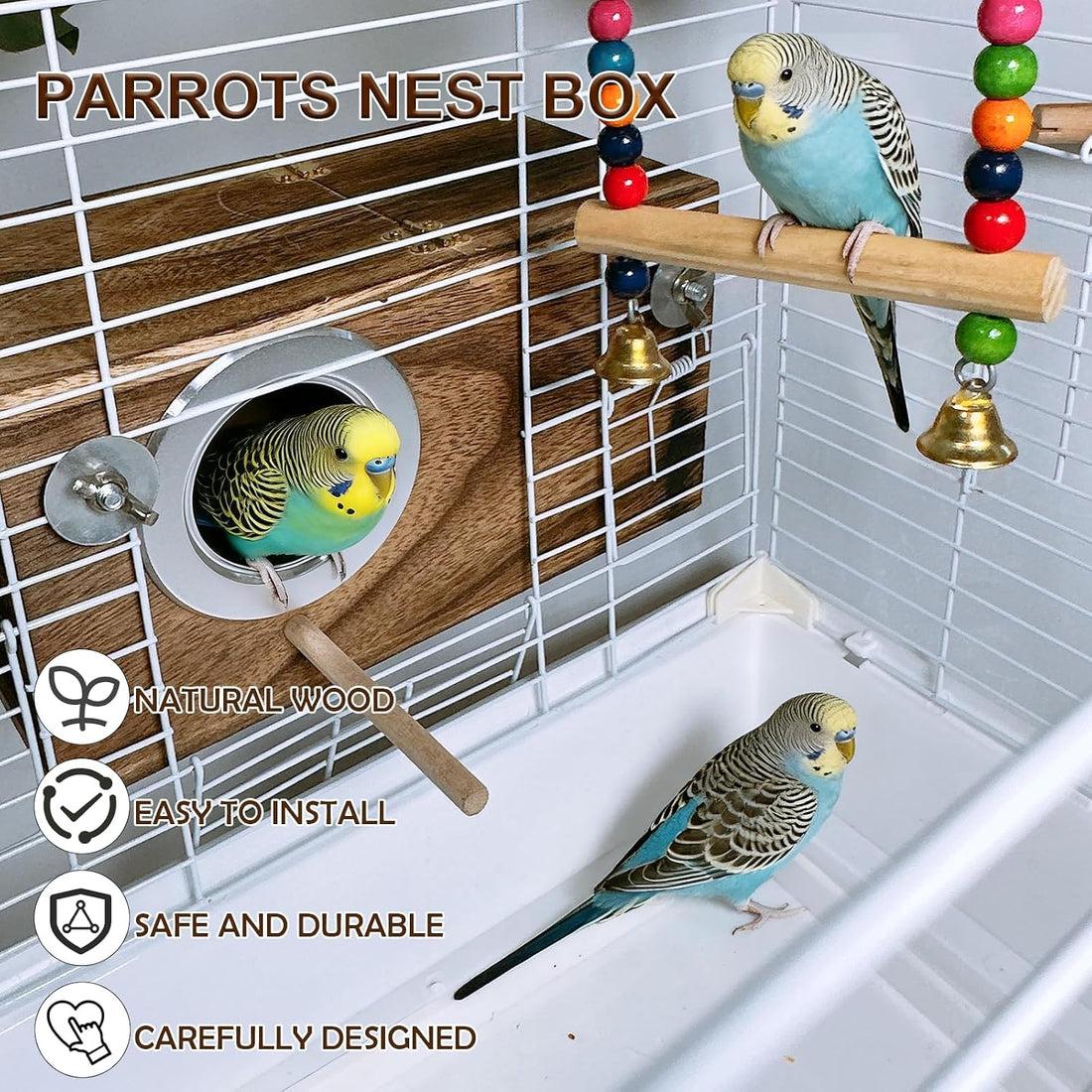 kathson Parakeet Nesting Box,Wooden Cockatiel Breeding Mating