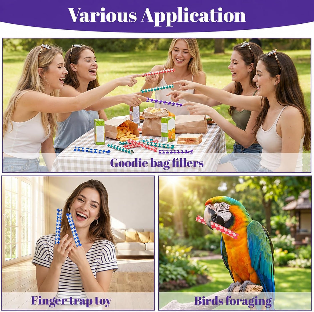 12 Pcs Chinese Finger Traps, Bamboo Finger Traps Pet Bird Chew