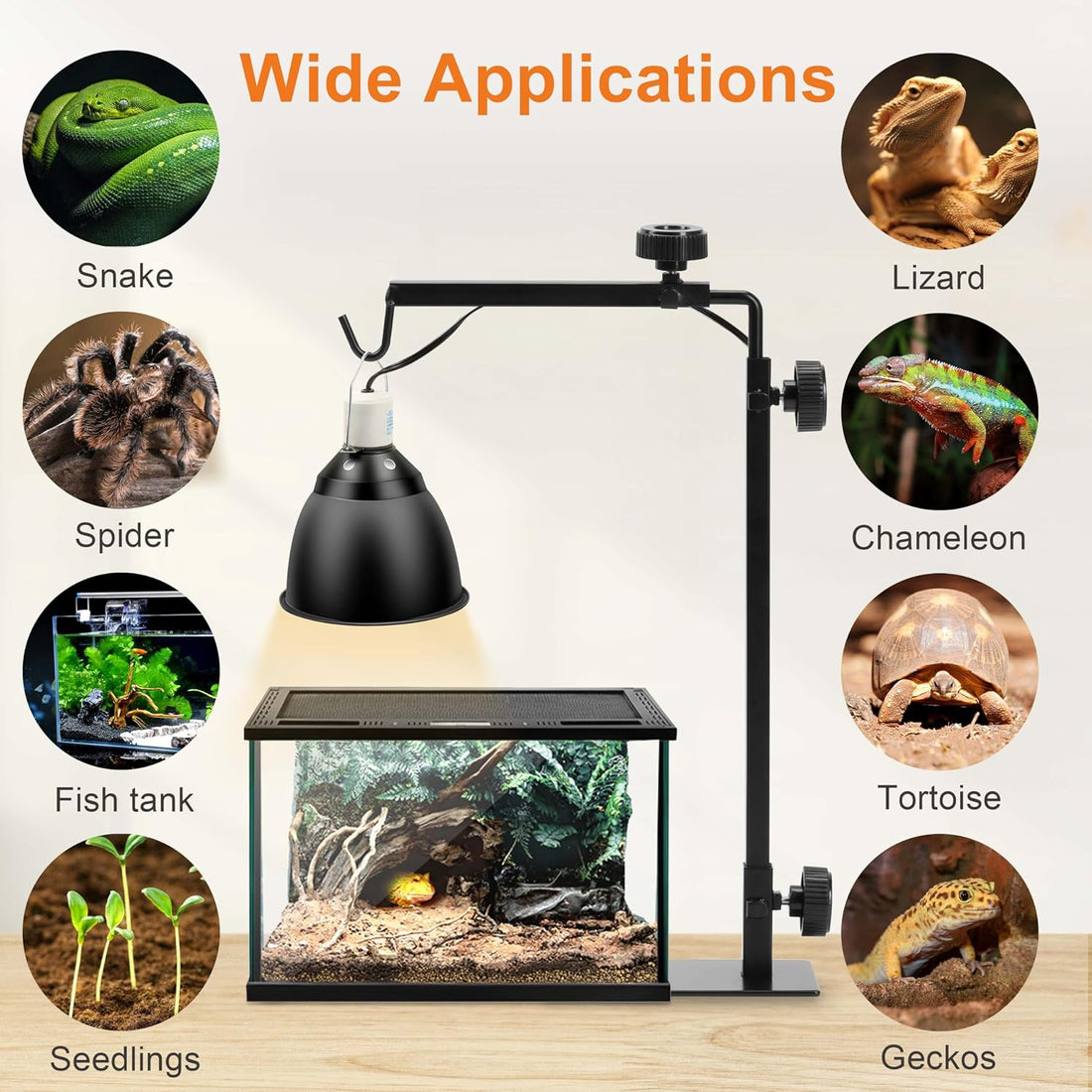 Simple Deluxe Reptile Lamp Stand Adjustable 14-26 inch Metal Bracket