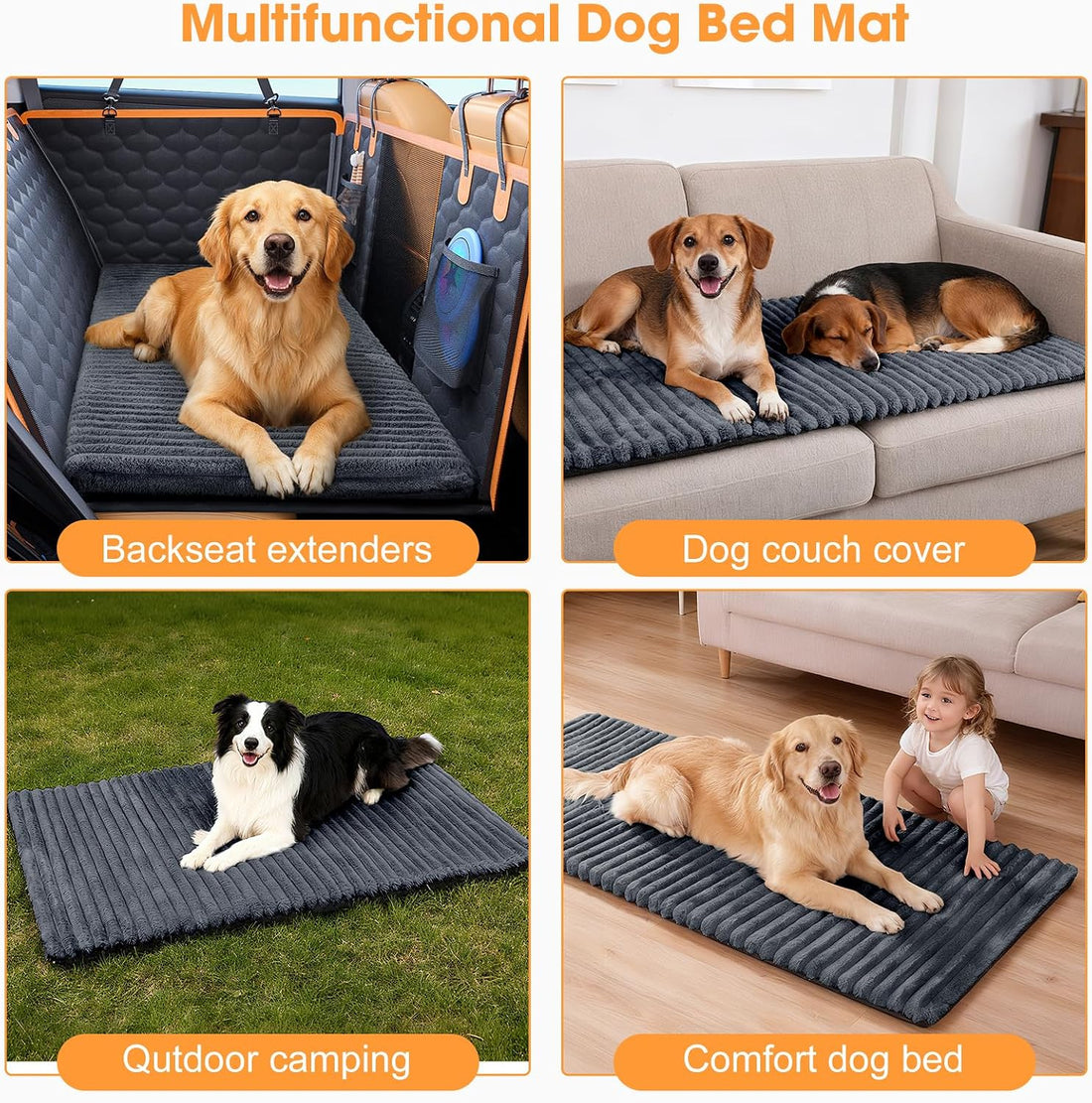 FURTIME Backseat Pet Bed Mat, Non-Slip Dog Bed for Car Back Seat