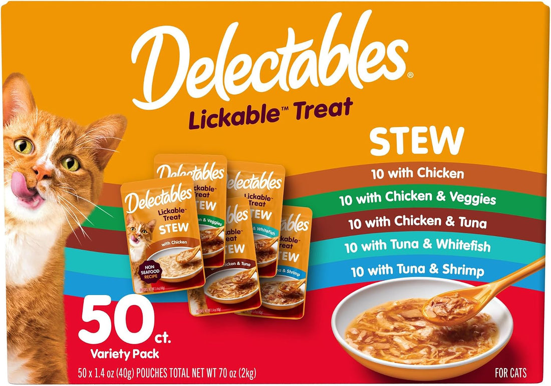 Delectables Lickable Treat Stew Wet Cat Treats, Variety Pack, 50ct