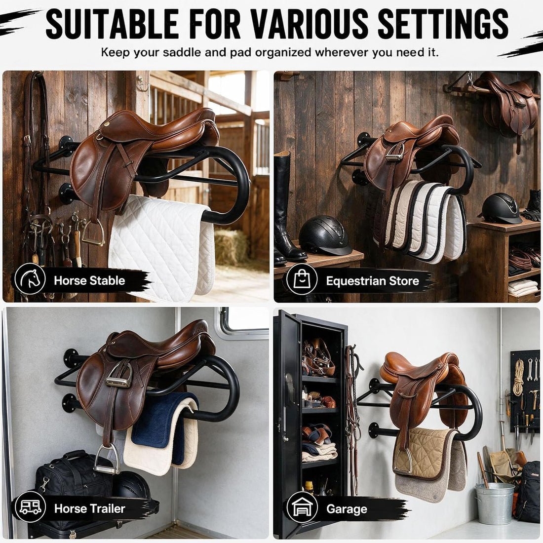2 Pack Wall Mounted Saddle Racks with Pad Bar