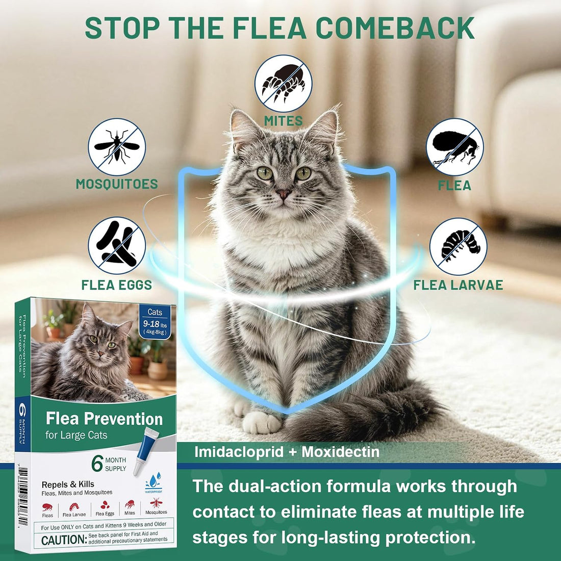 Cat Flea Treatment - Topical Flea Treatment for Cats 9-18 lbs