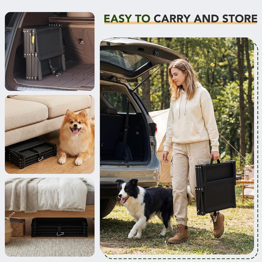 Dog Ramp for Car, Foldable Dog Stairs for Small Dogs