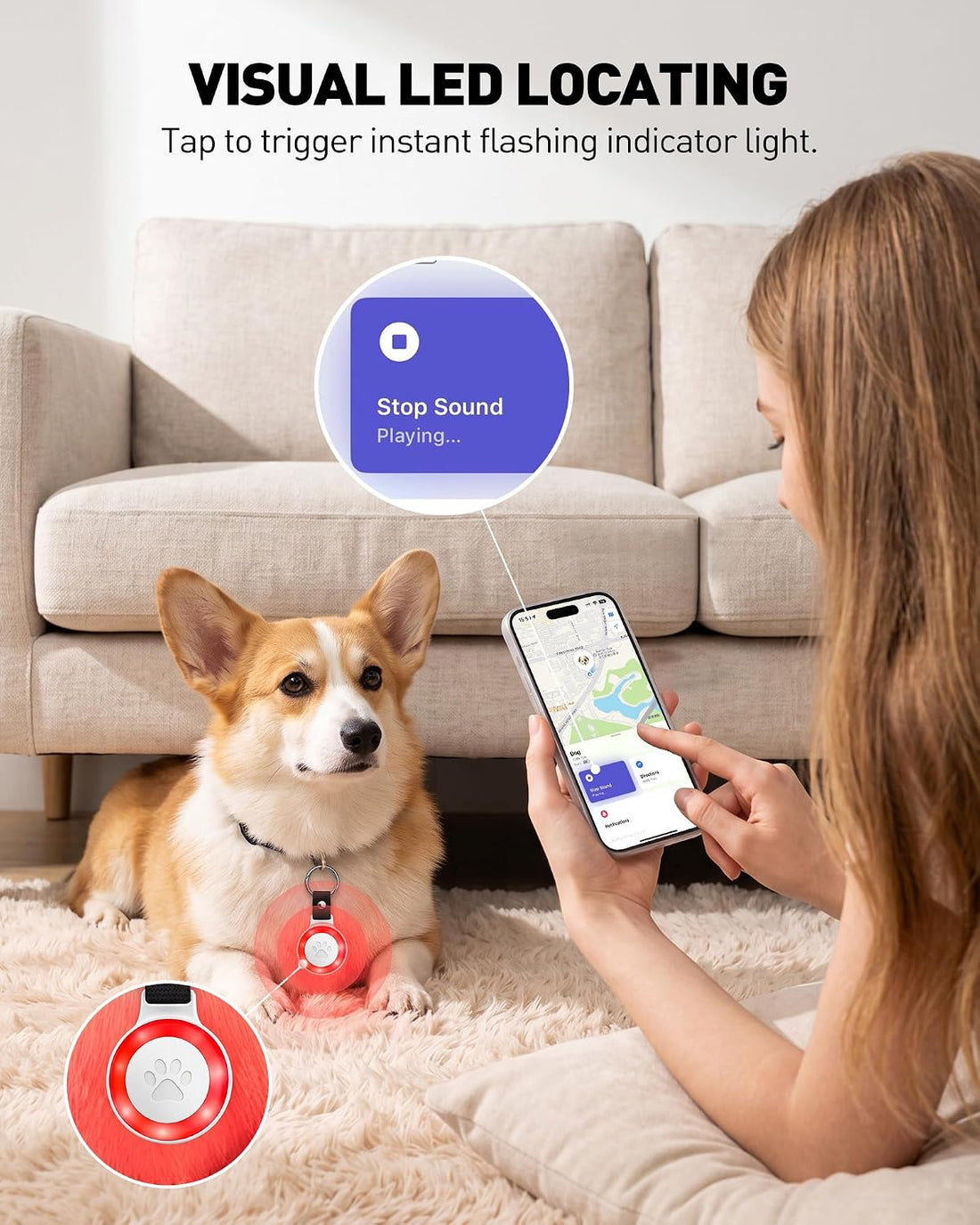 Pet Tracker for Dogs Cats, Location & LED Night Light Tag