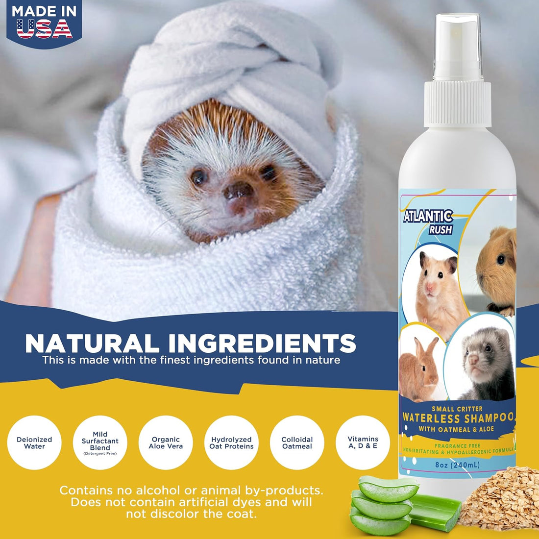 Atlantic Rush Waterless Shampoo for Small Pets- 8oz Pet Spray