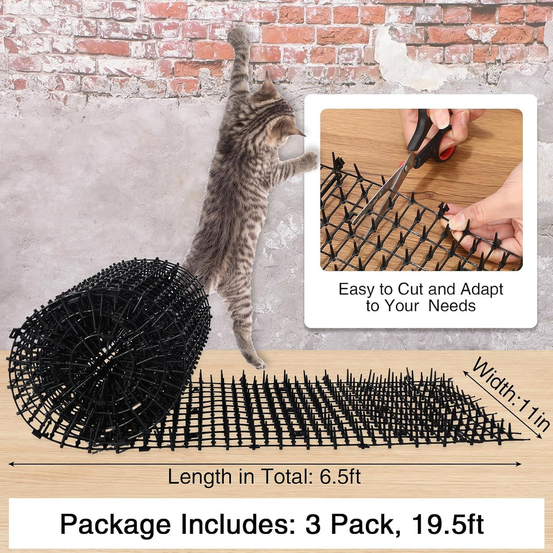 Abbylike 3 Pack 6.5 ft Cat Repellent Mat with Soft Spikes