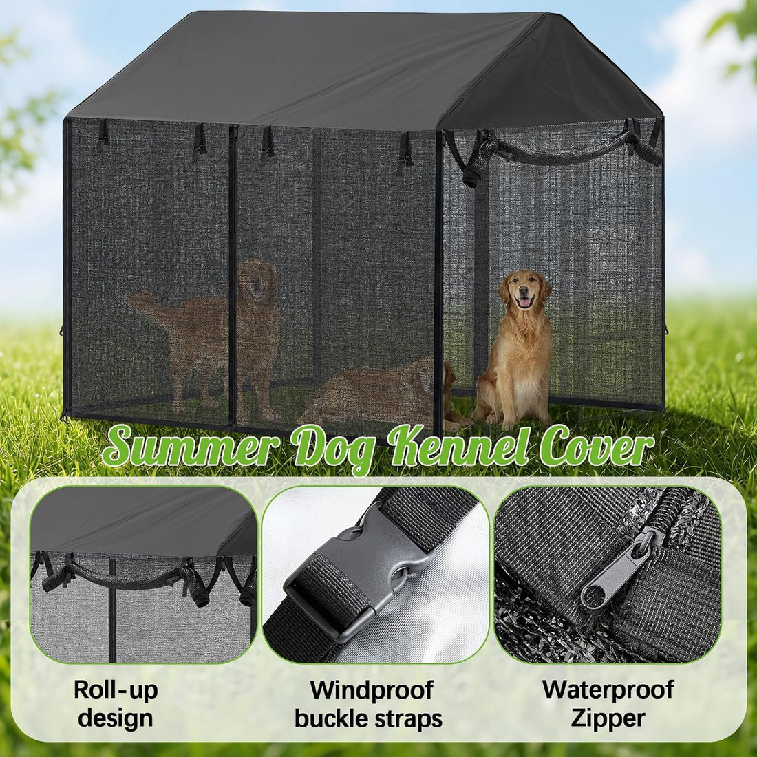 Outdoor Dog Kennel Cover with Full Coverage Mosquito Net for 8'd x