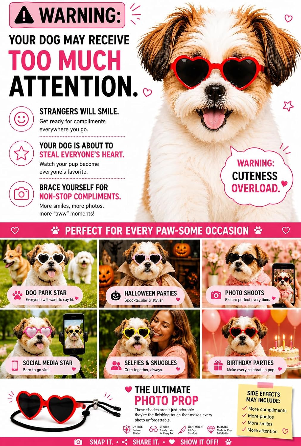 G016 Dog Cat Pet Heart Sunglasses Glasses for Small Breed up to 15lbs