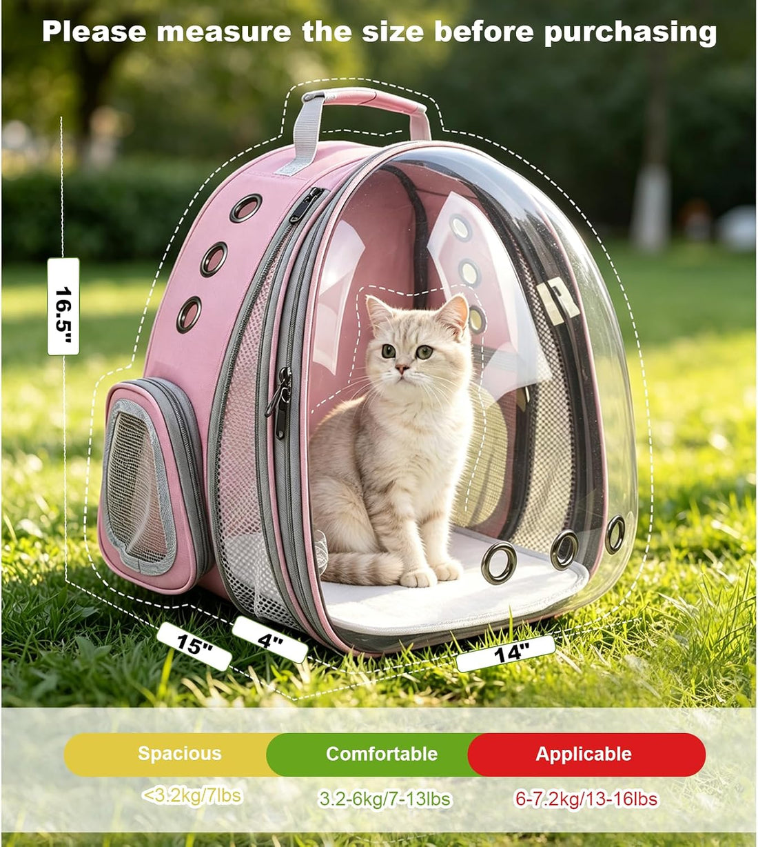 Expandable Pet Backpack 14"×15"×16.5" Cats Dogs Carrier Bag