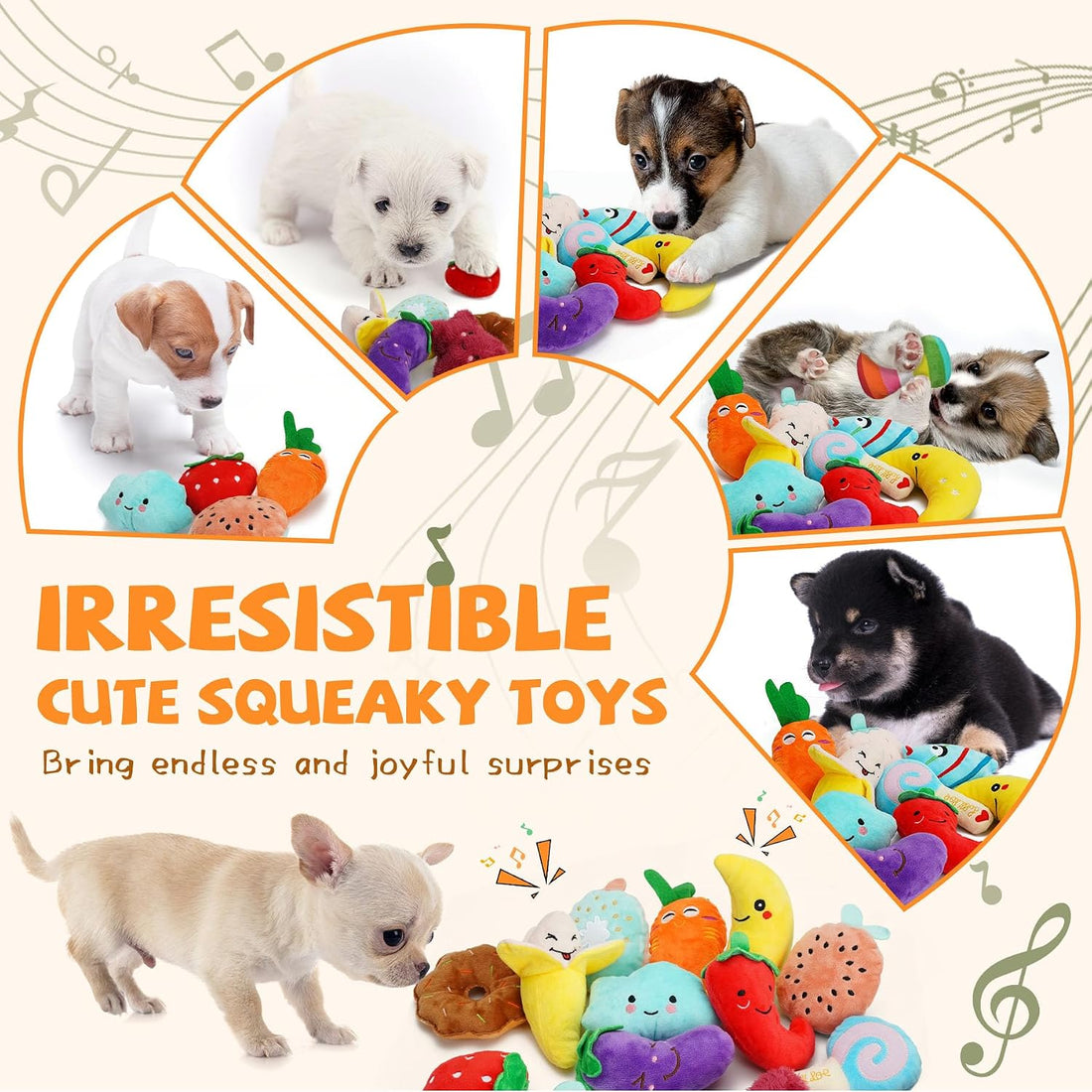 QTwoof Cheerful 20-Pack Squeaky Dog Toys Set - Included 4 Dog Bags