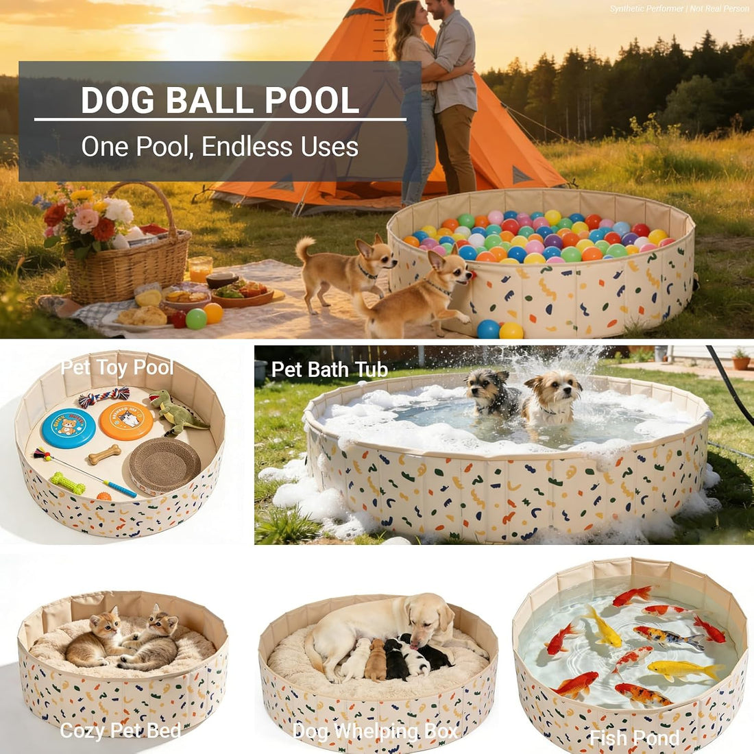 Foldable Dog Ball Pit with 64 Balls Included & Dog Pool 2-in-1