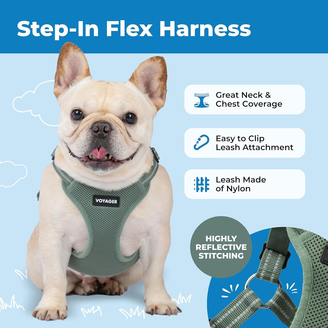 Voyager Step-in Flex Adjustable Dog Harness - Moss Green, Small