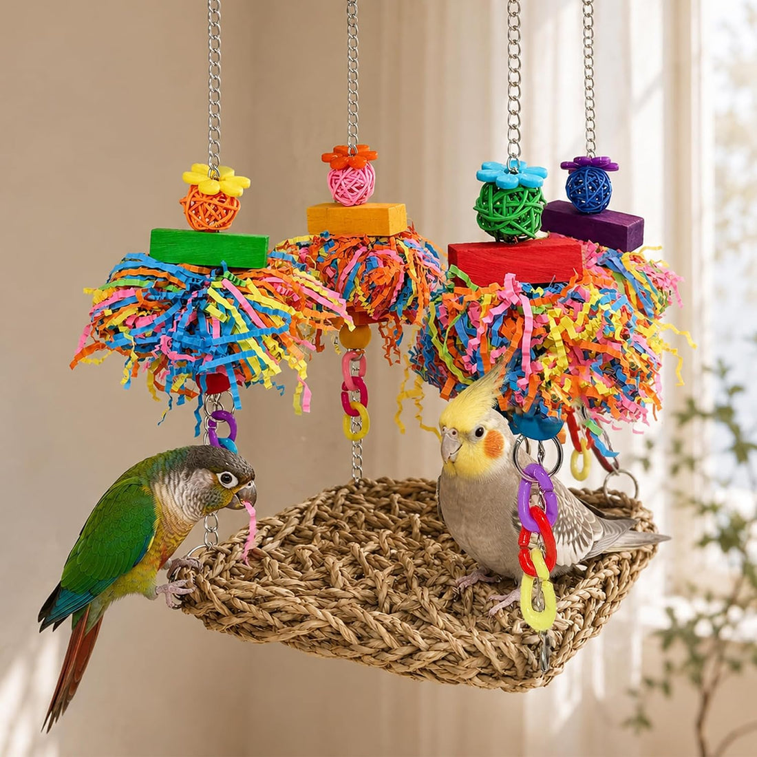 Bird Swing Hammock Grass Mat Bird Perch Swing for Small&Medium Parrot