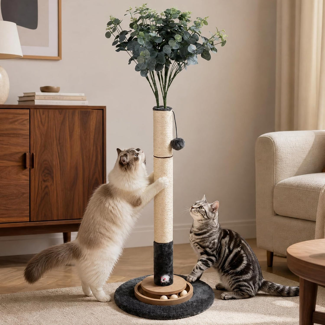 47" Cat Scratching Post, Nature Sisal Rope Cat Scratcher Tree