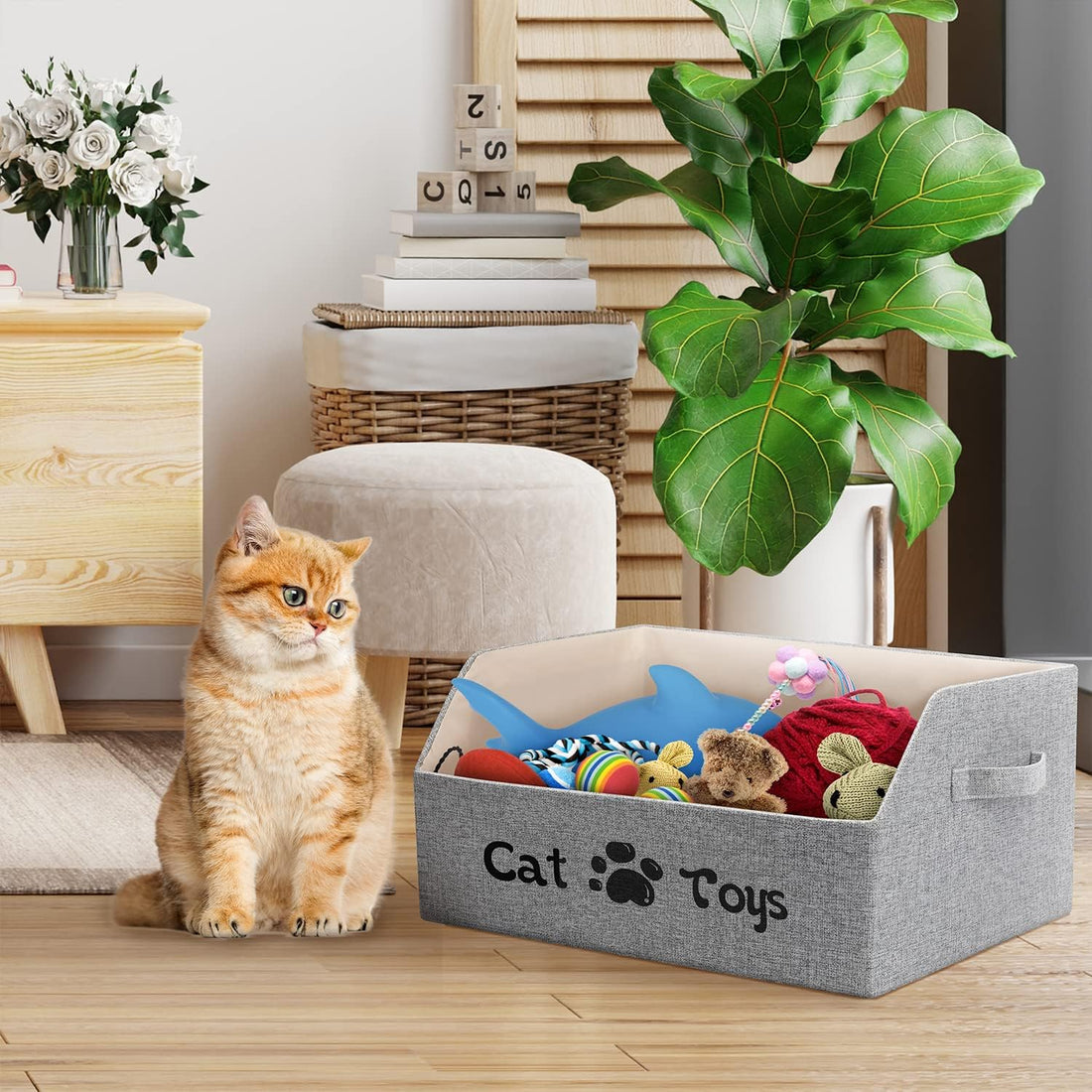 LOVSTORAGE 2X Thicker Large Cat Toy Bin Collapsible Cat Toy Box