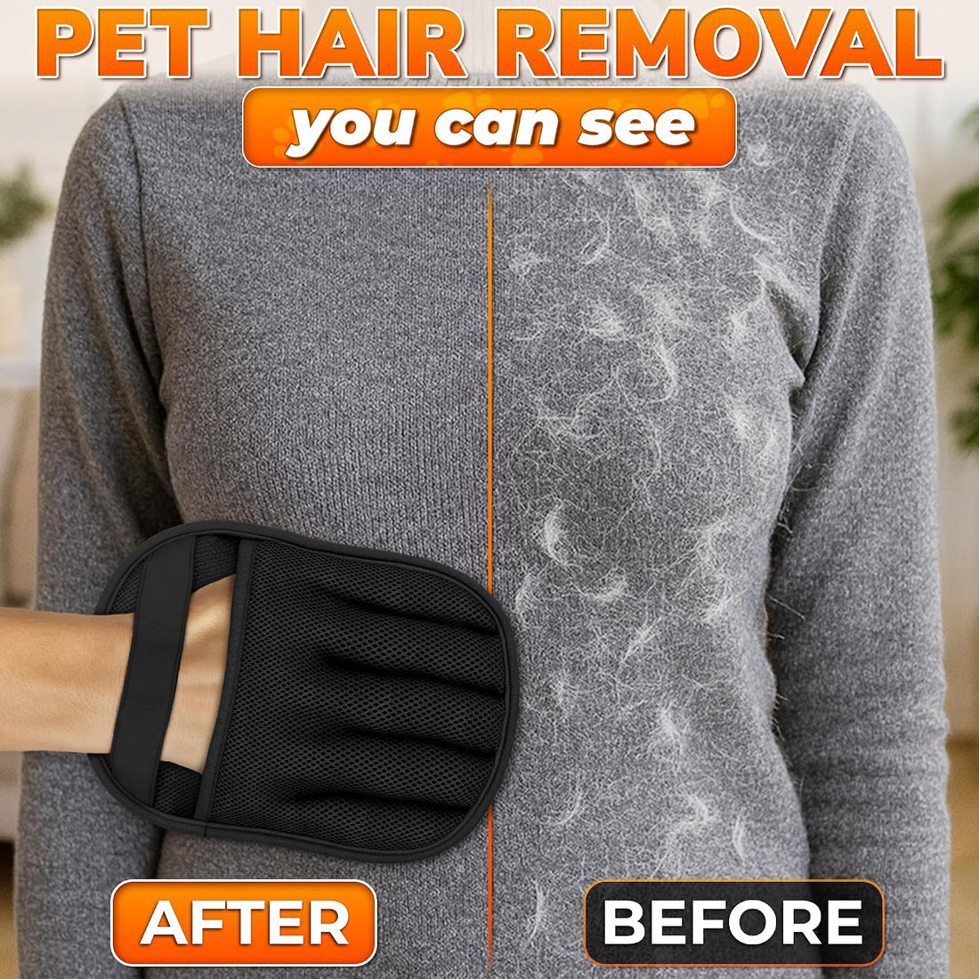 Cat Hair Remover Glove, Electrostatic, Reusable, 9.25 x 6.69 Inch