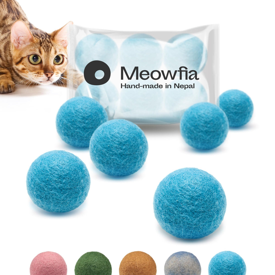 MEOWFIA Wool Ball Toys - 6-Pack of Safe for Cats and Small Dogs Balls