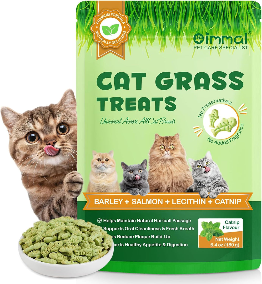 Cat Grass Treats,Cat Treats for Indoor Hairball 180g