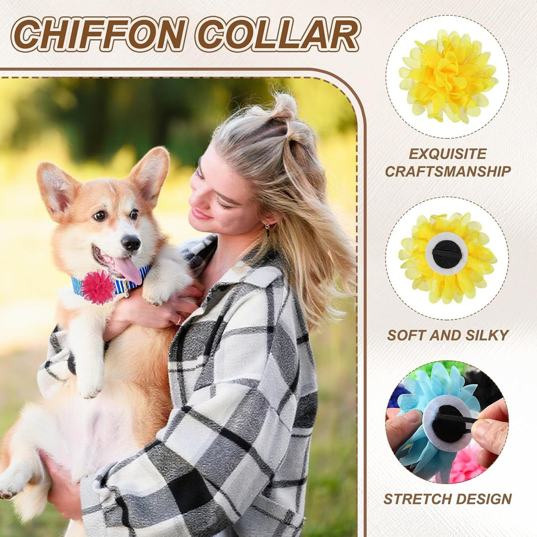 Dog Collar Flowers, Pet Flower Charms Soft Chiffon Cat Collar