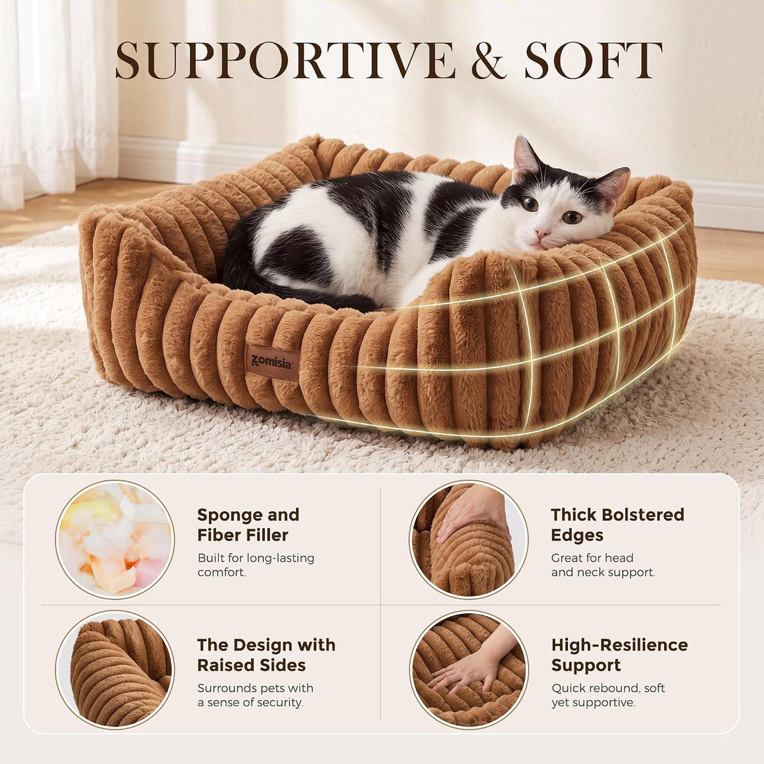 ZOMISIA Orthopedic Large Cat Bed with Removable Washable Cover