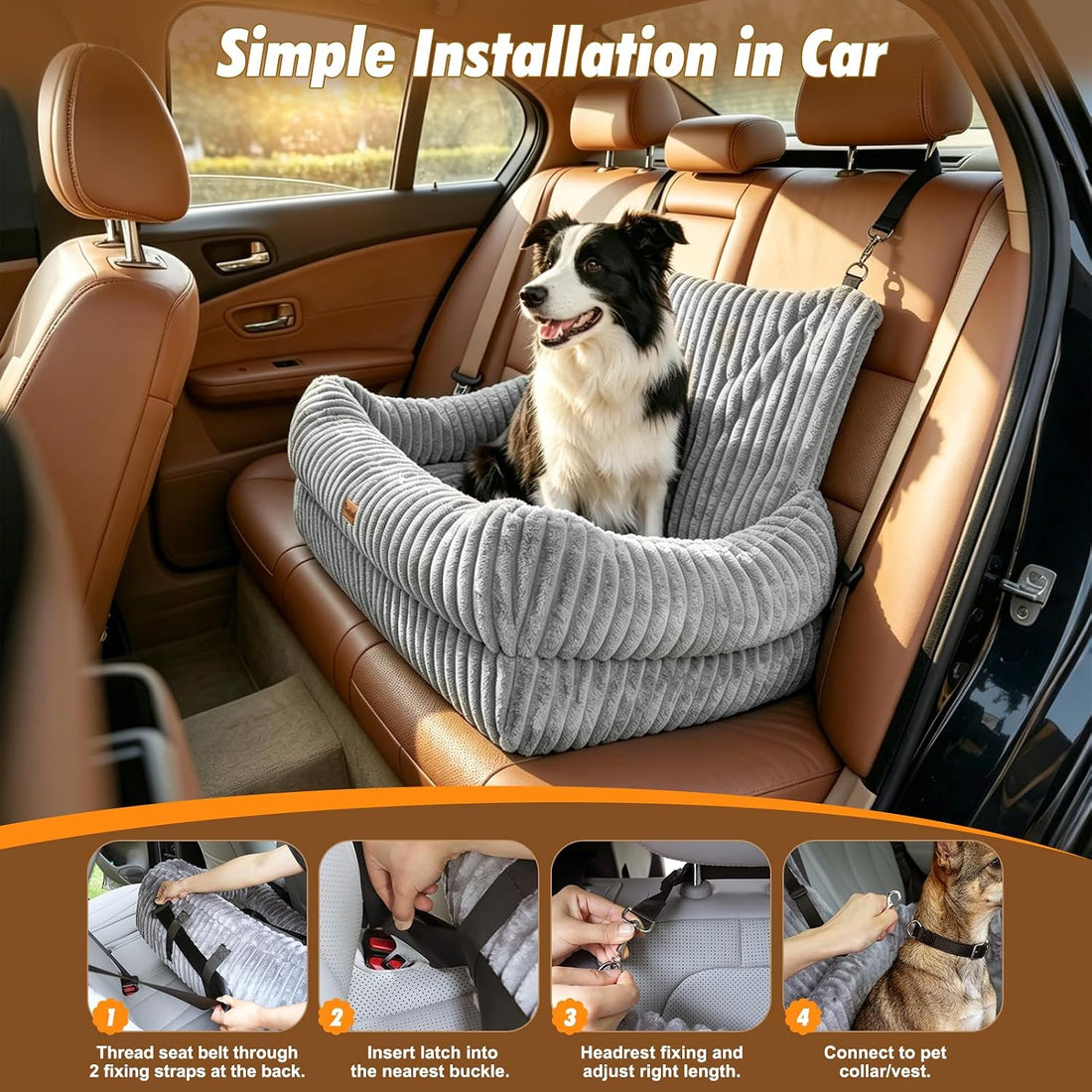 Pawaboo Dog Car Seat Bed, Memory Foam Booster for Medium/Large Dogs