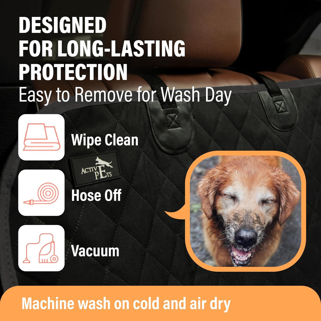Active Pets Black Car Rear Seat Cover for Dogs