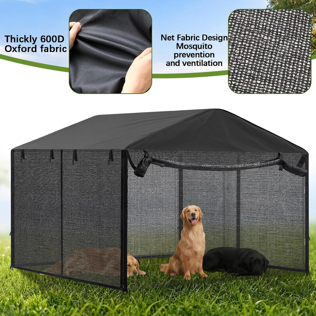 Outdoor Dog Kennel Cover with Full Coverage Mosquito Net for 6.5'd x