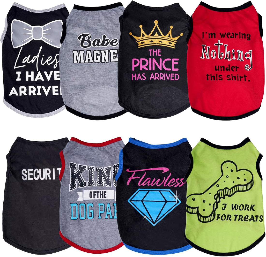 hoyuwak 8 Pieces Pet Shirts Funny Dog Printed Clothes Dog Sleeveless